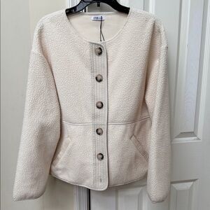 Cream Button-Up Women's Sherpa  Jacket size medium